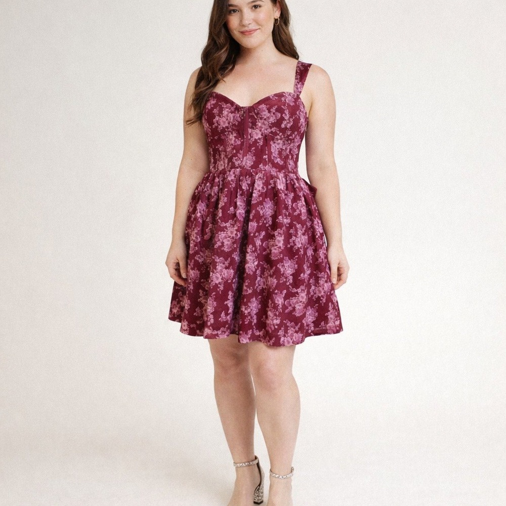 NWT Altar'd State Orielly Dress Women Large Wine Floral Back Bow Sweetheart Mini